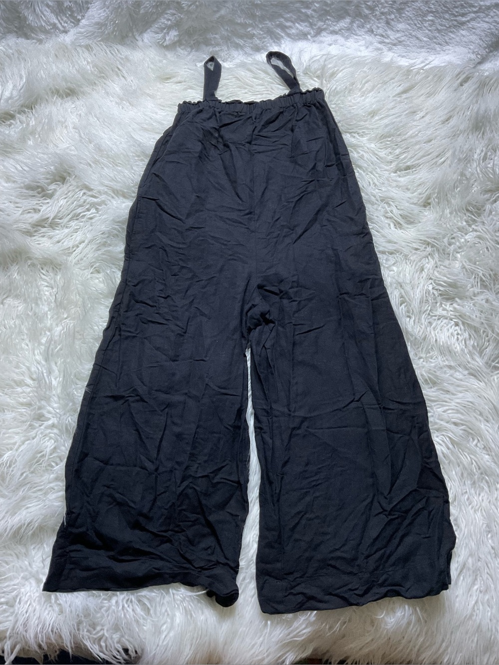 LOFT black linen-blend wide-leg jumpsuit